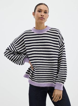 Contemporaine Womens Contrasting trim striped fluffy sweater Exclusive collection from Italy