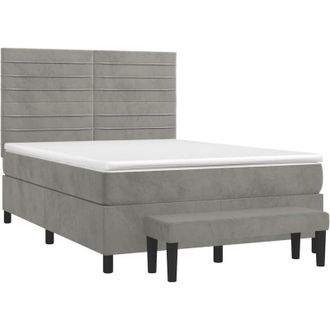vidaXL Vidaxl - Cama Box Spring Con Colch&oacute;n Terciopelo Gris Claro 140x200 Cm