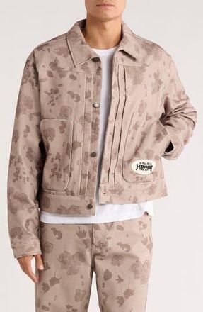 Honor The Gift Tonal Floral Twill Trucker Jacket in Pebble at Nordstrom Rack, Size Xx-Large