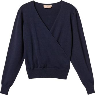 Twinset Wrap V-neck Brei - Dames - V-hals truien - Blauw - M - Polyester - Truien & Vesten