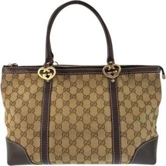 Gucci Pre-owned Handbags, female, Beige, Size: ONE SIZE Pre-owned Lovely GG Canvas Leather Tote Bag