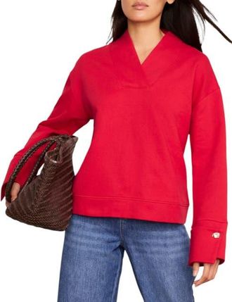 Mint Velvet Cotton V-Neck Button Detail Sweatshirt in Red at Nordstrom, Size X-Small