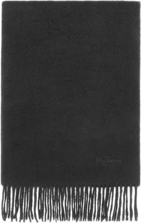 Mulberry Embroidered Logo Fringe Trim Cashmere Scarf in Black at Nordstrom