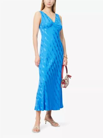 Rixo Sandrine Dress In Wave Jacquard Blue