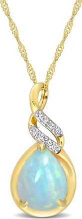 Mimi & Max 1 1/5 CT TGW Ethiopian Blue Opal and Diamond Accent Twist Pendant with Chain in 10K Yellow Gold