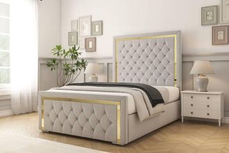 Comfort Beds Sofia Gold Plush Bed Frame - 50 Upholstered Headboard in Silver | Size: Single