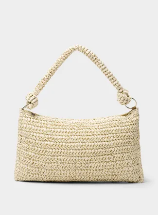 Simons Womens Knotted tubular handle braided-straw bag