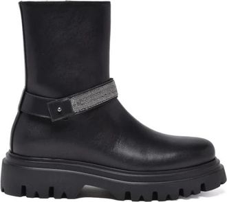 Fabiana Filippi Biker Enkellaarzen - Dames - Enkellaarsjes - Zwart - 40 EU - Leer - Schoenen