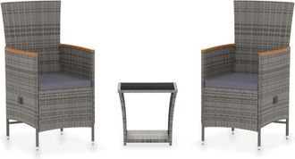 vidaXL Set De Muebles De Jard&iacute;n 3 Pzas Y Cojines Rat&aacute;n Sint&eacute;tico Gris Vidaxl
