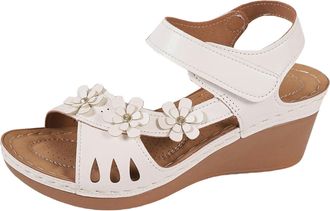 Generic Wedge Sandals for Women Dressy Flower Open Toe Low Platform Wedges Sandals Fashion Hollow Flower Decoration Shoes With Adjustable Strap Arch Support 2