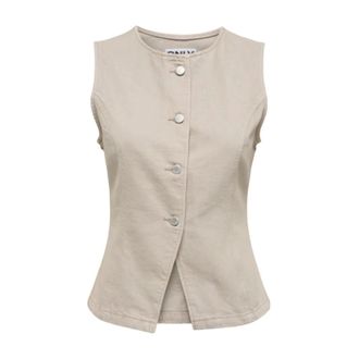 Only Vests, female, Beige, Size: XS Sleeveless Cotton Gilet with Button Fastening