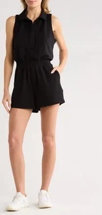 Yogalicious Metro Maven Short Polo Romper in Black at Nordstrom Rack, Size X-Large