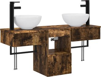 vidaXL Juego De Muebles De Ba&ntilde;o 3 Uds. Roble Ahumado Vidaxl