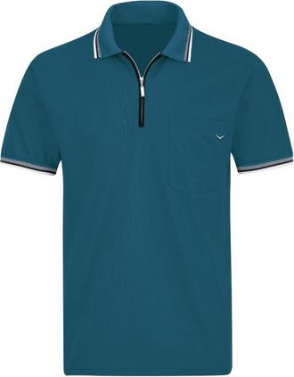 Trigema Poloshirt TRIGEMA TRIGEMA Poloshirt mit Reissverschluss, Herren, Gr. M, blau (petrol), 100% Baumwolle, Basic, Shirts Poloshirt