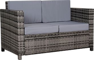OUTSUNNY Rattan Wicker 2-seat Sofa Loveseat Padded Garden Furniture Brown - Grey | TJ Hughes