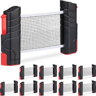 Relaxdays 10 Redes Ping Pong Extensibles Para Mesas Con Tablero De Hasta 5 Cm, Negro Y Rojo, Hasta 176 Cm