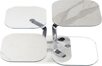 Naos Ausziehbarer Designer Couchtisch Madison mit rotierenden Tischplatten - Statuario/Clear