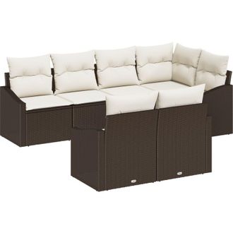 vidaXL Conjunto De Sof&aacute; De Jard&iacute;n 7 Pcs Marr&oacute;n Polirat&aacute;n Vidaxl