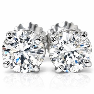 Pompeii3 GIA Certified 4 Carat TW Round Diamond Studs 14K White Gold With Screw Backs