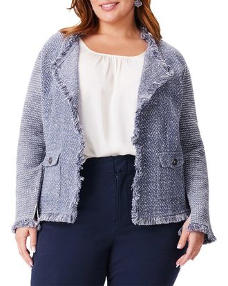 Nic+Zoe Nic+Zoe Plus Fringe Mix Knit Pocket Jacket