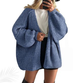 Generic Womens Oversized Cardigan Sweaters, Open Front Knit Casual Long Lantern Sleeve Fall Sweater Coats Lightweight Sweater (Blue,XL)