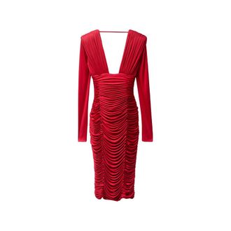 Versace Long-sleeve Ruched Midi Dress