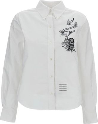 Thom Browne Geborduurde blouse met lange mouwen - Dames - Overhemden - Wit - S - Katoen - Overhemden