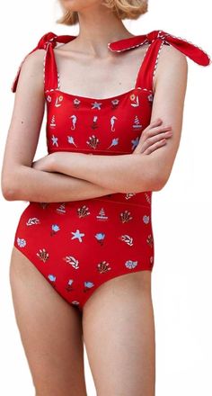 Jessie Zhao Coral Reversible One-Piece Swimsuit In Red