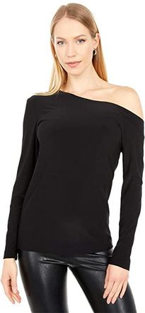 Norma Kamali Long Sleeve Drop Shoulder Top Womens Clothing Black : XL (Womens 10), Spandex/Polyester