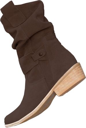 Generic Wide Fit Suede Ankle Boots Women | Pointed Toe Low Heel Booties Slip On Mid Calf Boots With Buckle Comfortable Walking Boots Winter Warm Boots Casual 