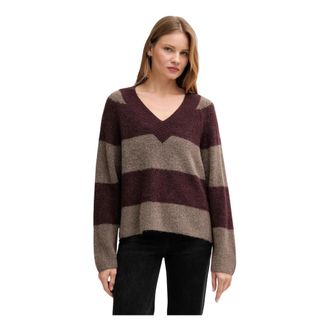 Mos Mosh Taci Stripe V-neck Knit - Dames - V-hals truien - Rood - L - Wol - Truien & Vesten