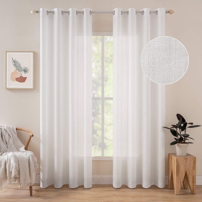 Transparente Gardinen Kurz Mit Ösen - 2er Set Weiß 140x122 Cm Für Schlafzimmer & Wohnzimmer