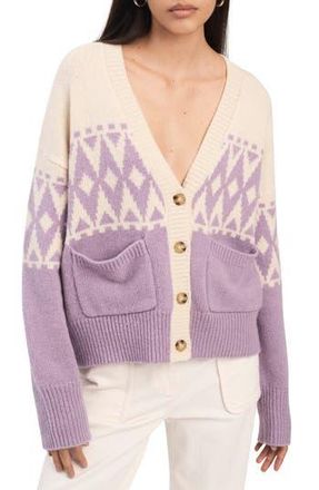 Derek Lam Bonnie Fair Isle Wool Blend Cardigan in Ivory-Lilac at Nordstrom Rack, Size X-Large
