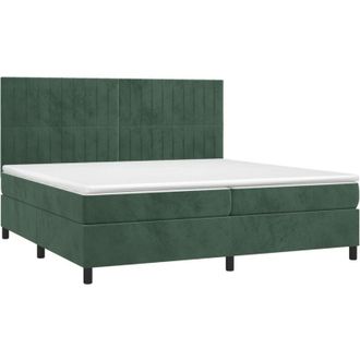 vidaXL Vidaxl - Cama Box Spring Colch&oacute;n Y Led Terciopelo Verde Oscuro 200x200cm