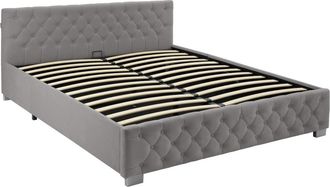 TecTake Cama tapizada con led y somier abatible, 300kg, 180x200cm, gris oscuro