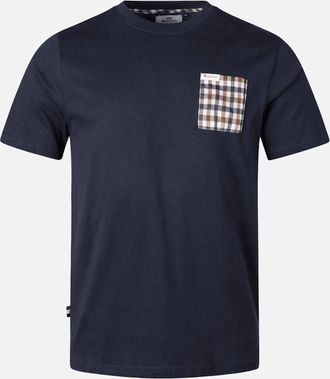 Aquascutum Mens Cotton Check Pocket Navy T-Shirt - Size: 38