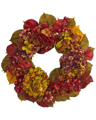 Nearly Natural 24in Fall Hydrangea Wreath