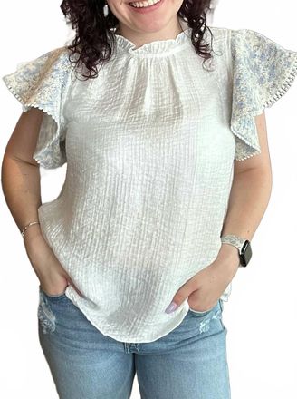THML Clothing Mixed Media Flutter Sleeve Top In White