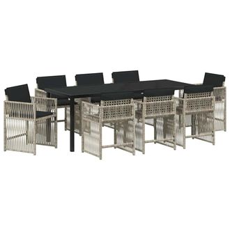 vidaXL Conjunto De Comedor De Jard&iacute;n 9 Pcs Gris Claro Rat&aacute;n Sint&eacute;tico Vidaxl
