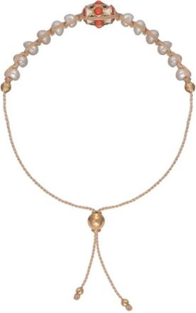 Doroth&eacute;e Sausset Orishas Armband met rood en wit emaillelement - Dames - Armbanden - Beige - ONE Size - Accessoires