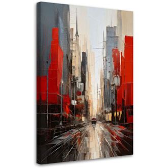Artgeist Artgeist - Quadro su tela, Citt&agrave; Astratto moderno Rosso Acquerello - 80x120