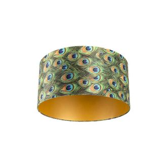 QAZQA Moderno Cotone Paralume in velluto con design pavone 50/50/25 con interno dorato, - Qazqa