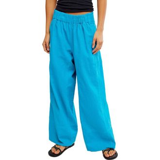 Free People Days End Linen & Cotton Pants in Ocean at Nordstrom, Size X-Small