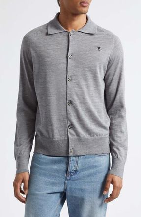Ami Ami de Coeur Merino Wool Cardigan in Gris Chine/Noir at Nordstrom, Size X-Large