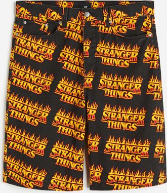 H&M Bedruckte Twillshorts Loose Fit - Schwarz