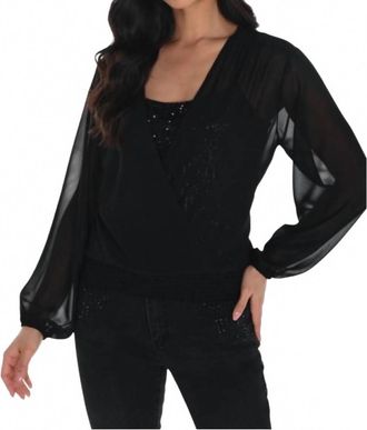 Frank Lyman Design Long Sleeve Woven Top In Black