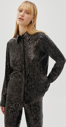 Exquise Britney Sequin Detailed Shirt in Black at Nordstrom, Size Xx-Large