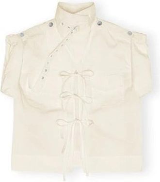 Ganni Blouse met strikceintuur - Dames - Overhemden - Beige - XL - Katoen - Overhemden