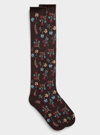 Simons Womens Rolled-hem floral Knee-High Socks