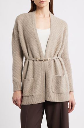 Elie Tahari The Diane Cashmere Open Front Cardigan in Beige Heather at Nordstrom, Size X-Small